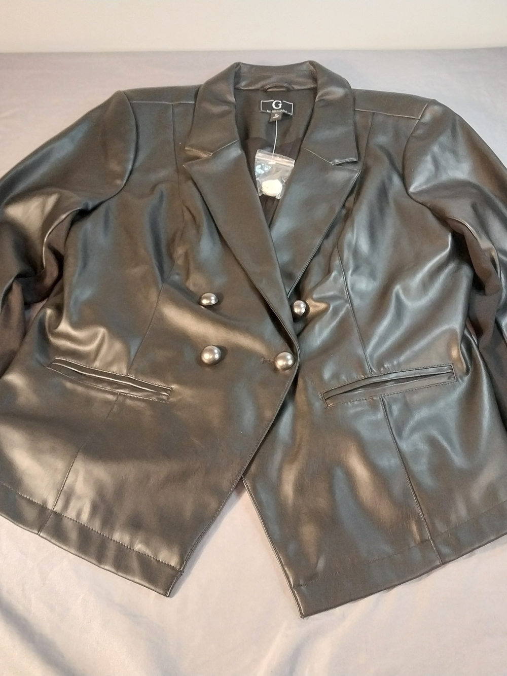 G by Giuliana Black Faux Leather Double-Breasted Blazer #262